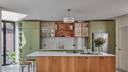 A clean and polished marble kitchen countertop