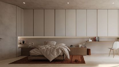 A sleek and chic bedroom with a duvet