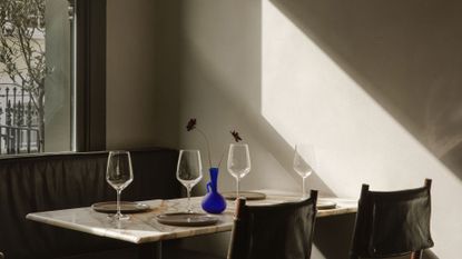 Wine glasses on a dining table